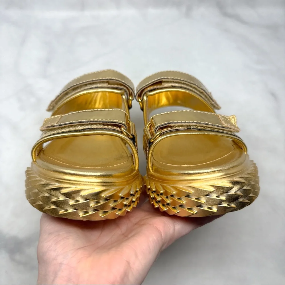 NEW Giuseppe Zanotti Blabber Gummy Chrome Gold Leather Platform Dad Sandals 36